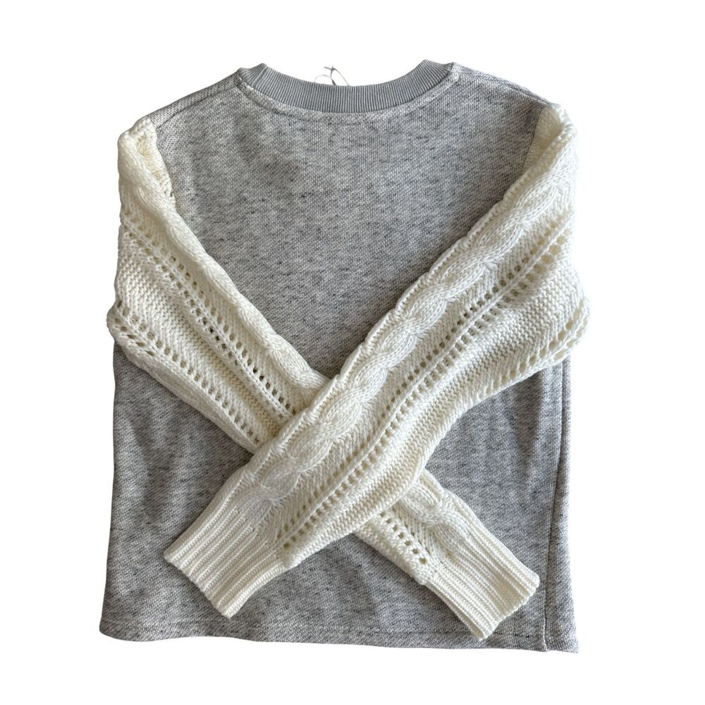 Splendid Emerson Mixed Media Cable Knit Sweater Crewneck Gray Cream Small NWT - Picture 5 of 8